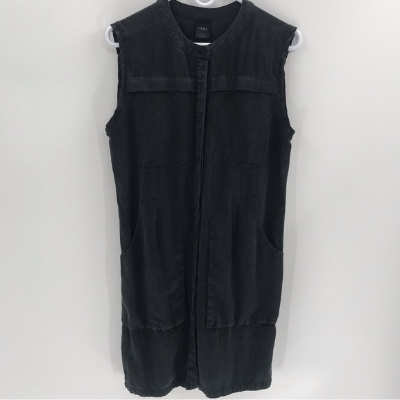 Nau Linen Utility Dress Black Lagenlook Pockets Flaxible Shift - Picture 1 of 10